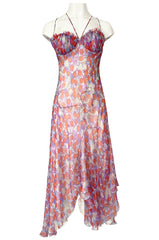 c2003 Alexander McQueen Silk Chiffon Cherry Print Backless Dress