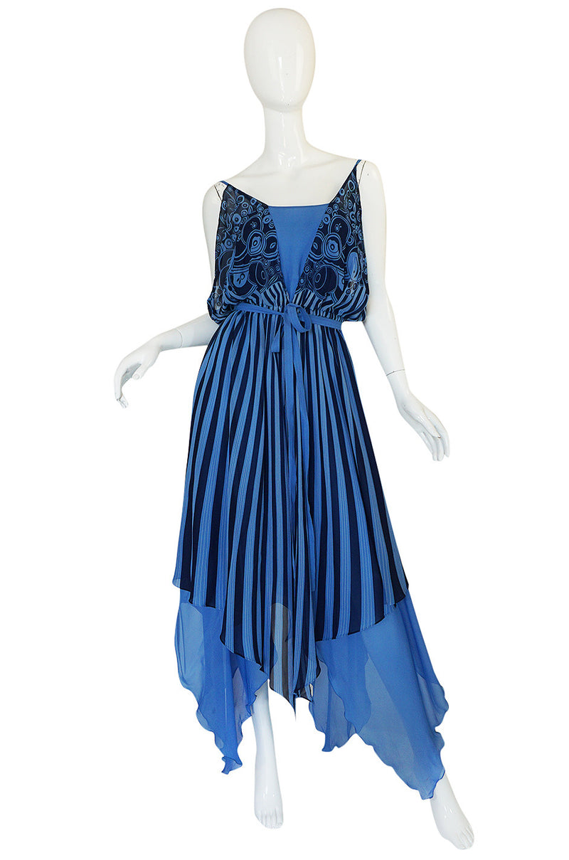 c1975-78 Roland Klein Printed Silk Chiffon Backless Dress