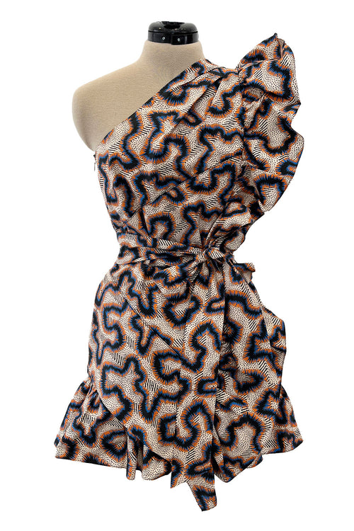 Spring 2017 Isabel Marant "Lavern" Printed One Shoulder Runway Dress w Ruffle Details