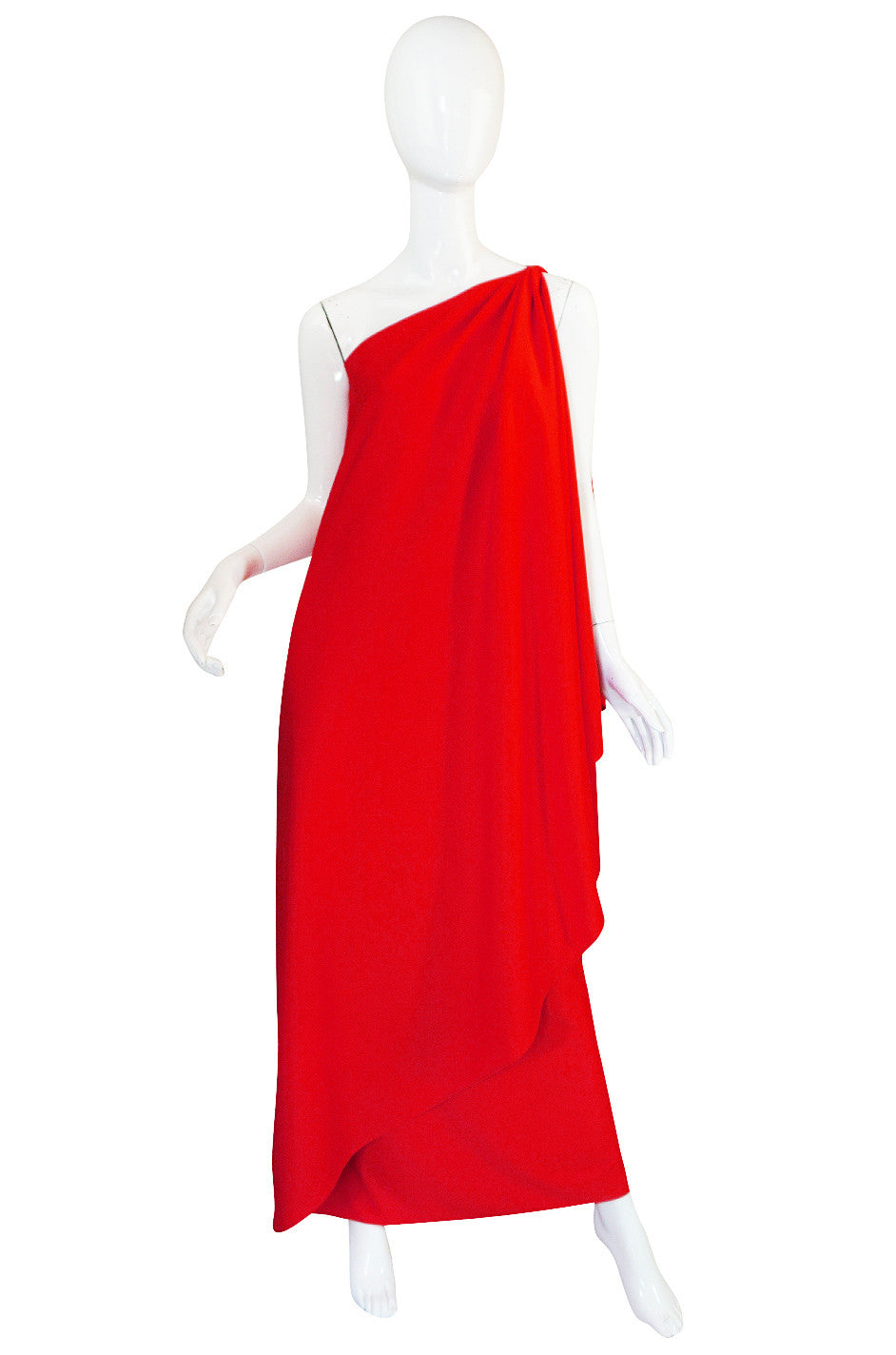 1970s One Shoulder Red Jersey Halston Dress  Shrimpton Couture