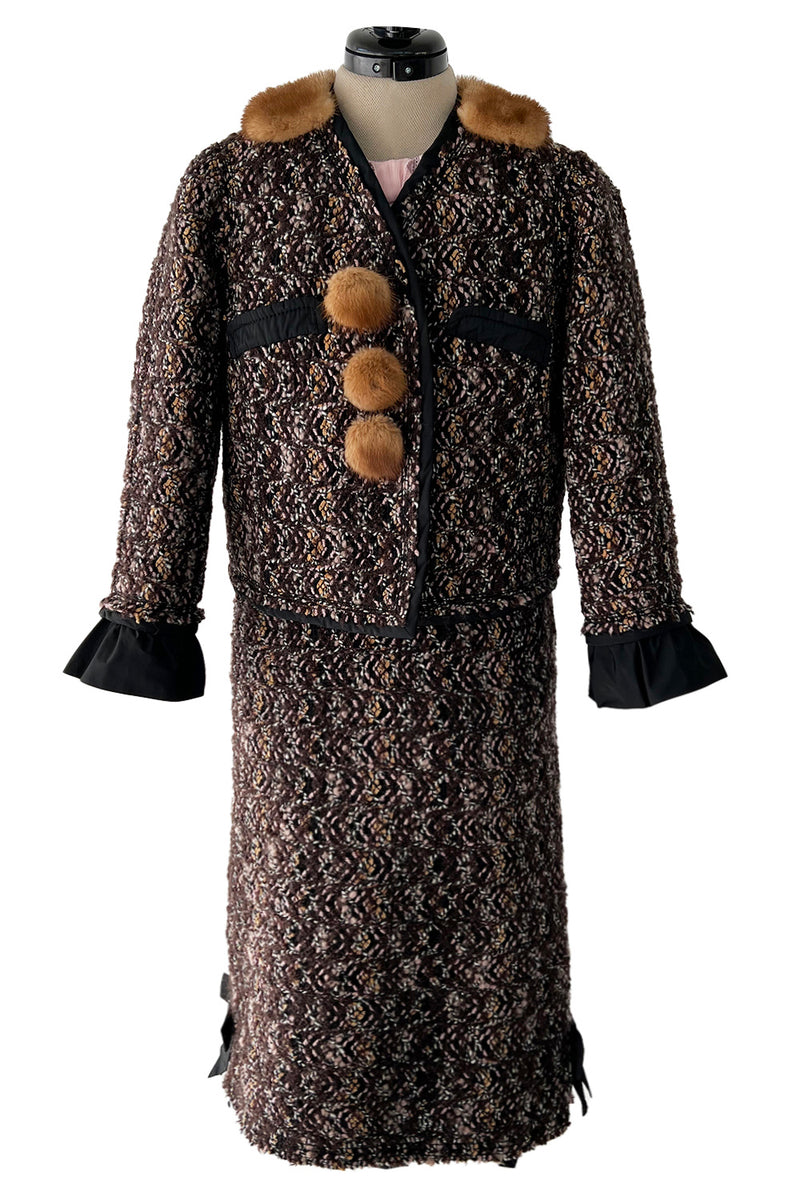 Fall 2010 Louis Vuitton by Marc Jacobs Tweed & Silk Dress w Matching Mink Trimmed Jacket