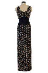 Incredible 1930s Black Moss Silk Crepe Dress Densely Covered w Rare Gelatin Sequins & Seed Beads