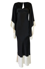 Recent Alexander McQueen Kimono Sleeve Black & White Silk Dress