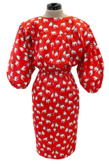 Iconic Spring 1987 Yves Saint Laurent Runway French Bulldog Printed Red Dress