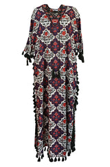 2016 Rhode Resort 'Casu' Printed Cotton Voile Tasseled Caftan Dress