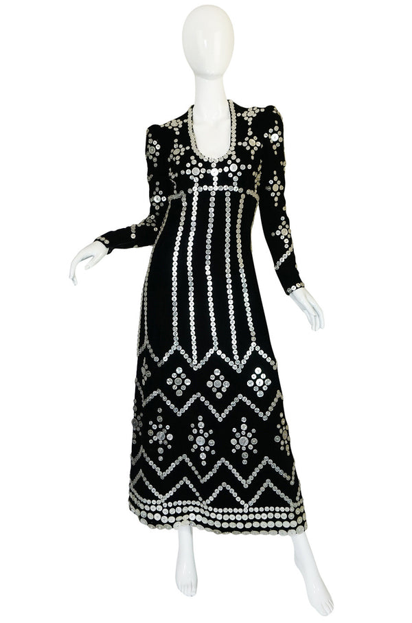 Remarkable 1960s Velvet & MOP Button Covered Dress