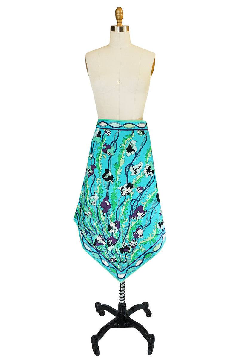 1960s Larger Cotton Turquoise Print Emilio Pucci Skirt