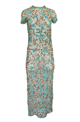1960s French Pale Blue Hand Beaded & Sequin on Net Dress