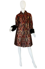 Spectacular 1960s Gold & Red Silk Brocade Christian Dior Coat