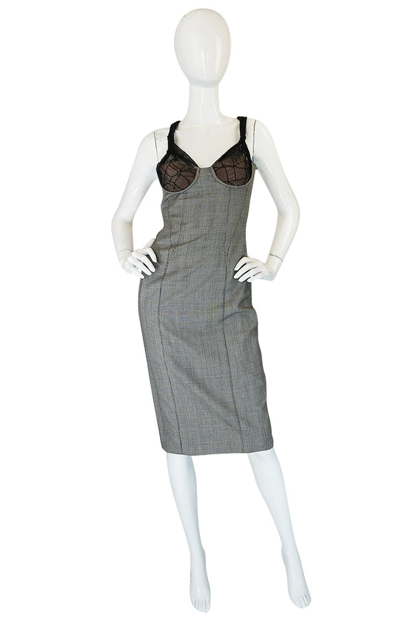 S/S 1998 Gianni Versace Couture Houndstooth Dress w Lace Cups