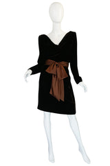 c1983 Hubert de Givenchy Haute Couture Velvet Dress w Silk Bow