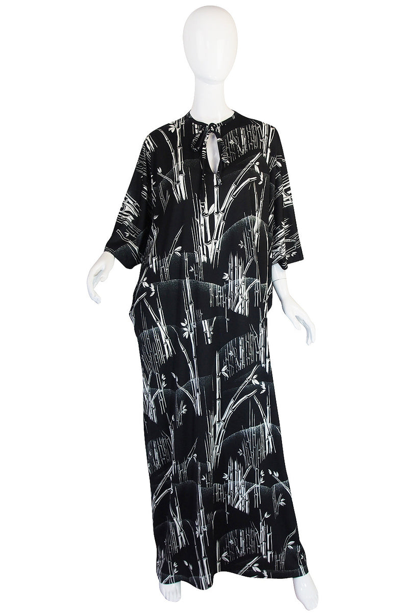1970s Lanvin Black & White Print Jersey Caftan