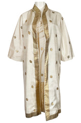 1960s Stavropoulos Gold Embroidered Ivory Silk One Shoulder Dress & Coat