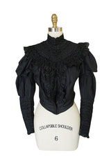 Exceptional Victorian Black Silk & Handmade Lace Top