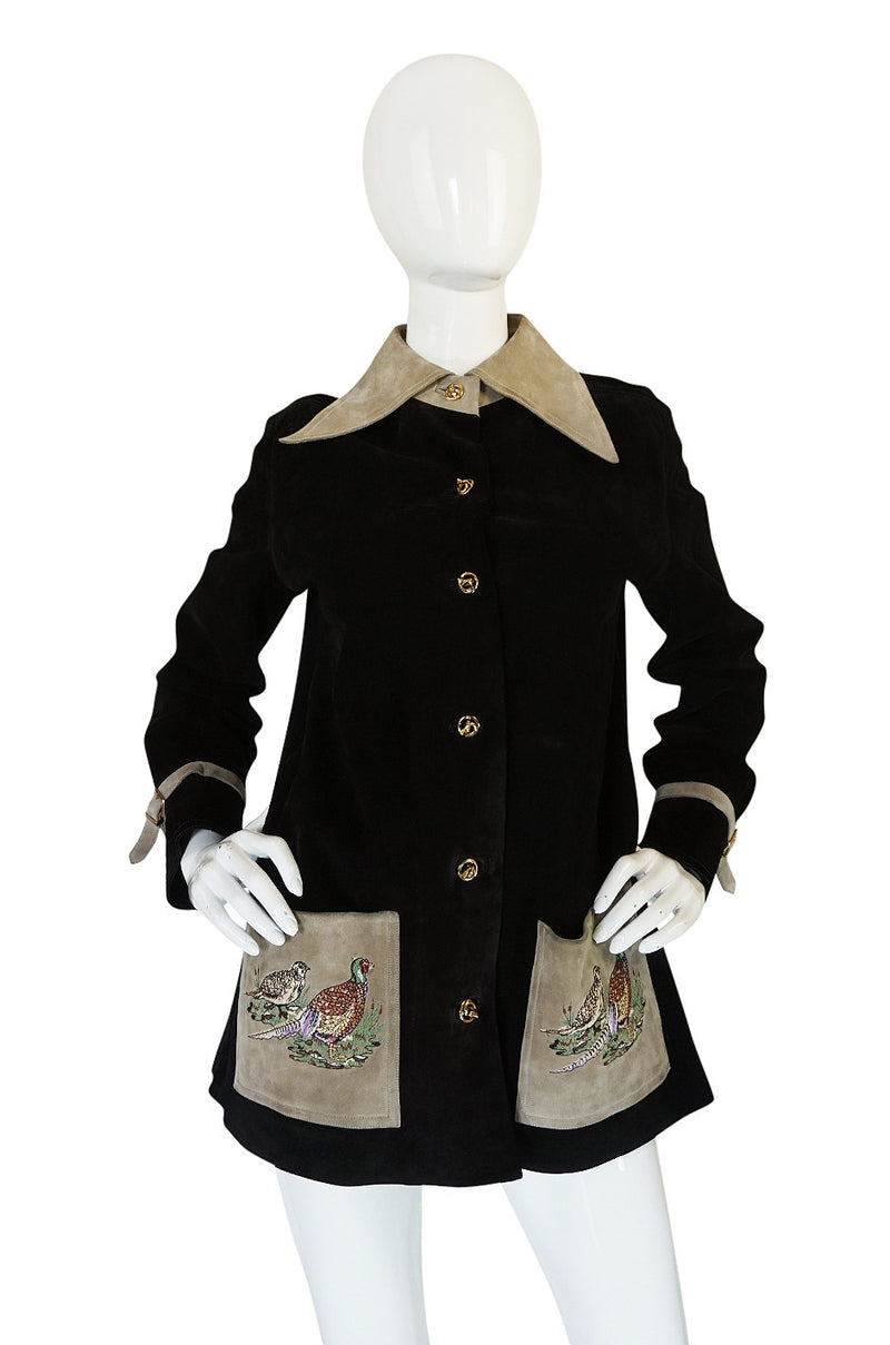 1970s Gucci Suede Jacket With Embroidered Pheasants