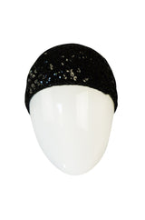 Rare 1970s Halston Glossy Black Sequin Skull Cap Cloche