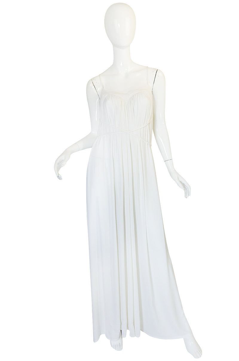 1970s Ossie Clark Attr Quorum White Jersey Dress