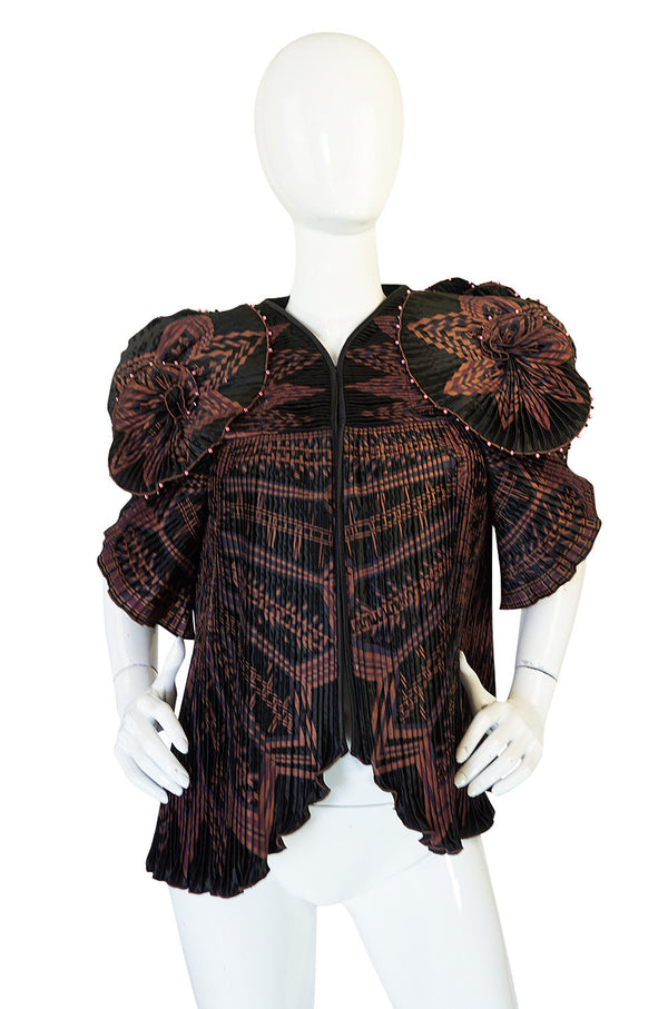 Iconic 1970s Zandra Rhodes Hand Painted Pleated Jacket