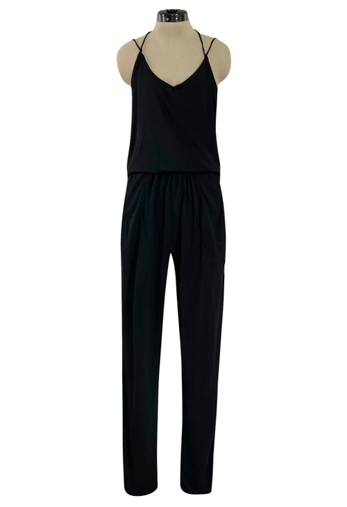 Late 1970s Ossie Clark Gold Label Slinky Black Jersey Tank Top & Peg Leg Pant Set