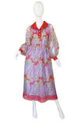 1960s Silk Viole Print Oscar de la Renta Dress