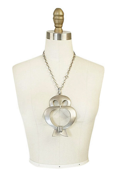 Massive 1960s Pierre Cardin Modernist Silver Metal Owl Necklace