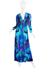 1960s Ocean Blues Ken Scott Hand Printed Jersey Dress