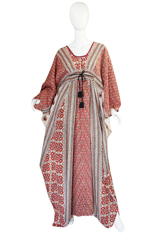 1960s Amazing & Beautiful Printed Indian Cotton Caftan