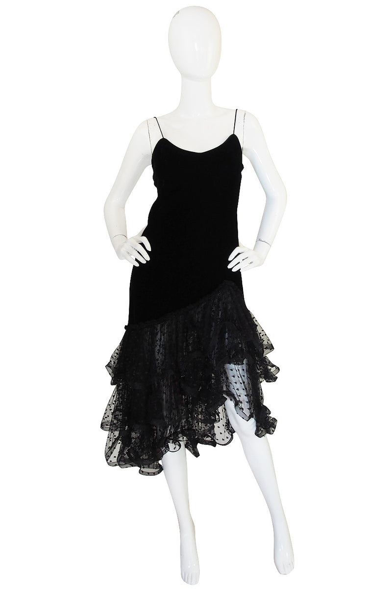 1978 Oscar de la Renta Velvet & Dotted Net Dress