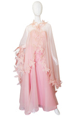Dramatic 1975 Loris Azzaro Couture Pink Silk Gown & Cape