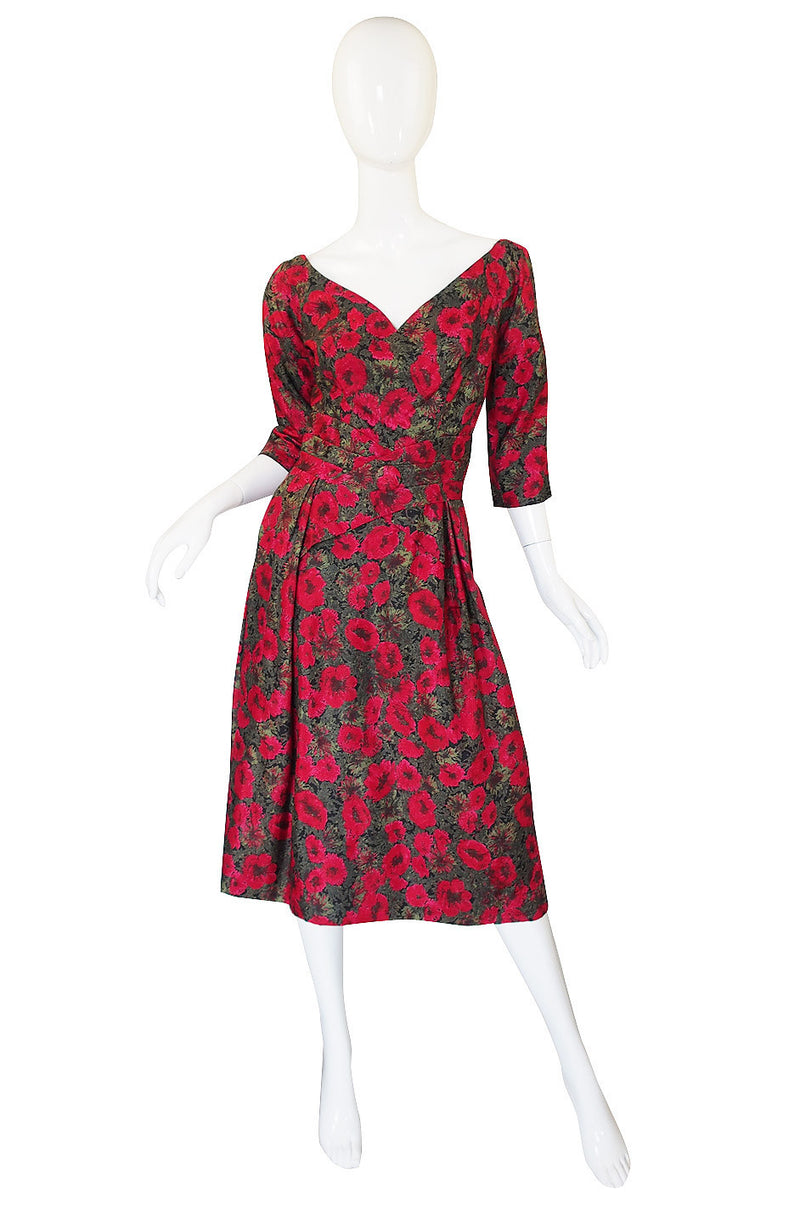 1950s Red Rose Silk Suzy Perette Dress Shrimpton Couture 1950s Red Rose Silk Suzy Perette Dress Shrimpton Couture