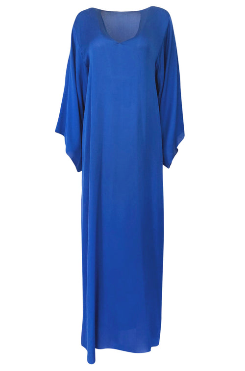 1971 Halston Couture Royal Blue Liquid Silk Bias Cut Caftan Maxi Dress