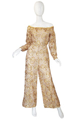 1980s Scaasi Gold Sequin & Net Jumpsuit