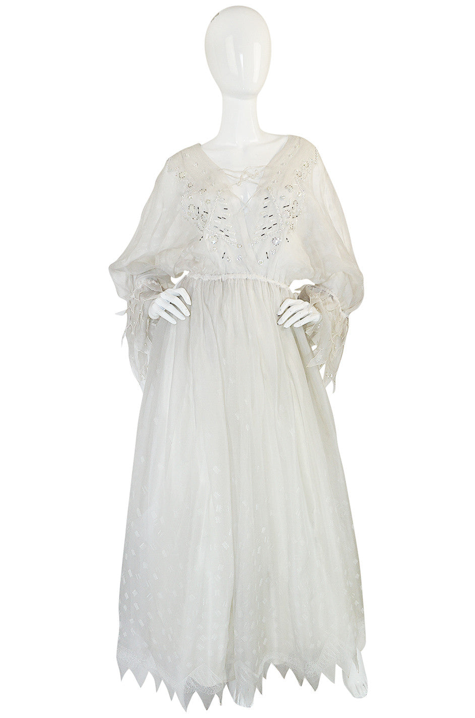 c.1972-73 Zandra Rhodes 'Shell Collection' Embellished Ivory Silk Dres ...