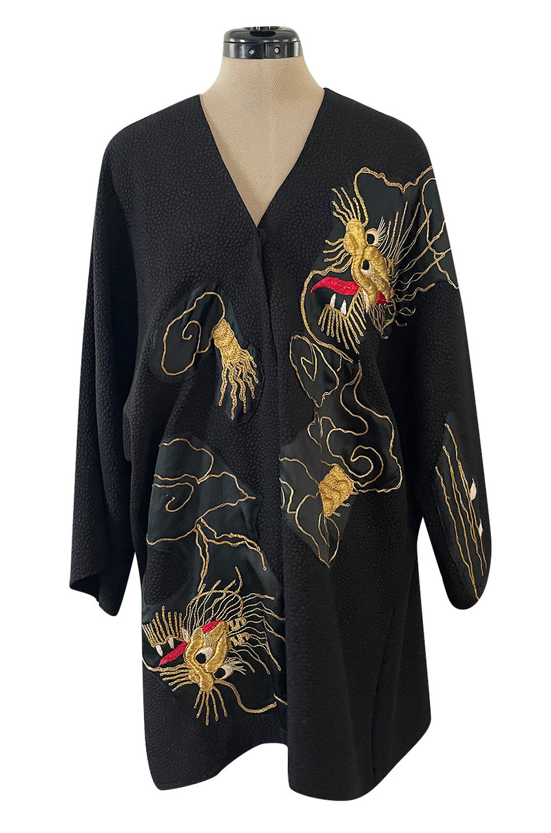 Wonderful Upcycled Vintage Kimono Fabric Top w Hand Applied Gold Metal Thread Dragons