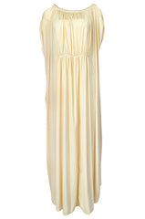 Rare 1970s Yuki Ivory Draped Jersey Open Shoulder Caftan Dress
