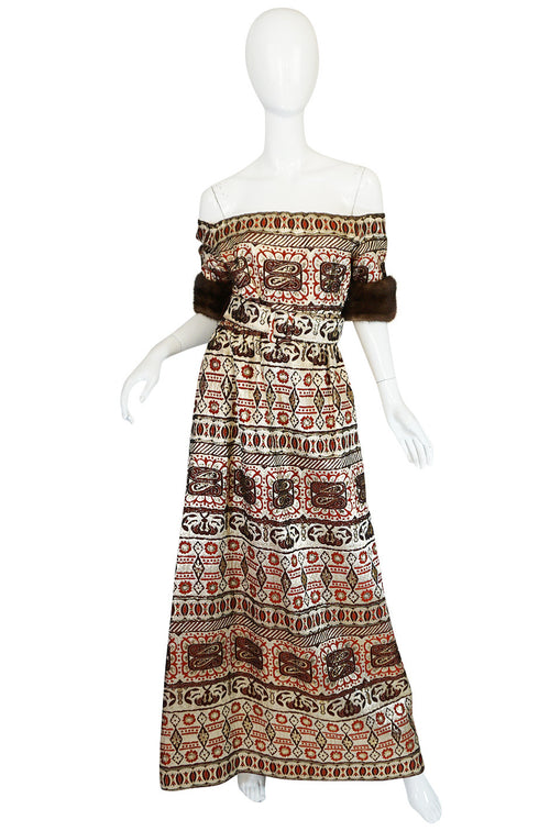 1973 Oscar de la Renta Mink Cuff Metallic Brocade Gown