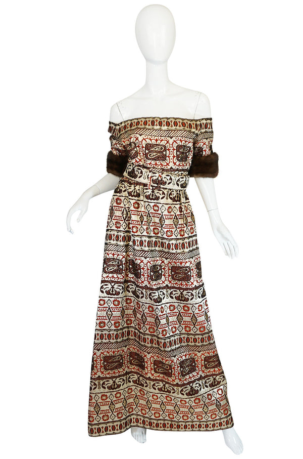 1973 Oscar de la Renta Mink Cuff Metallic Brocade Gown