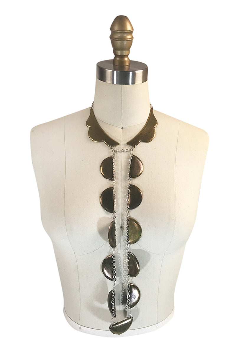 Unusual 1990s Chloe Long Brass Pendant Necklace