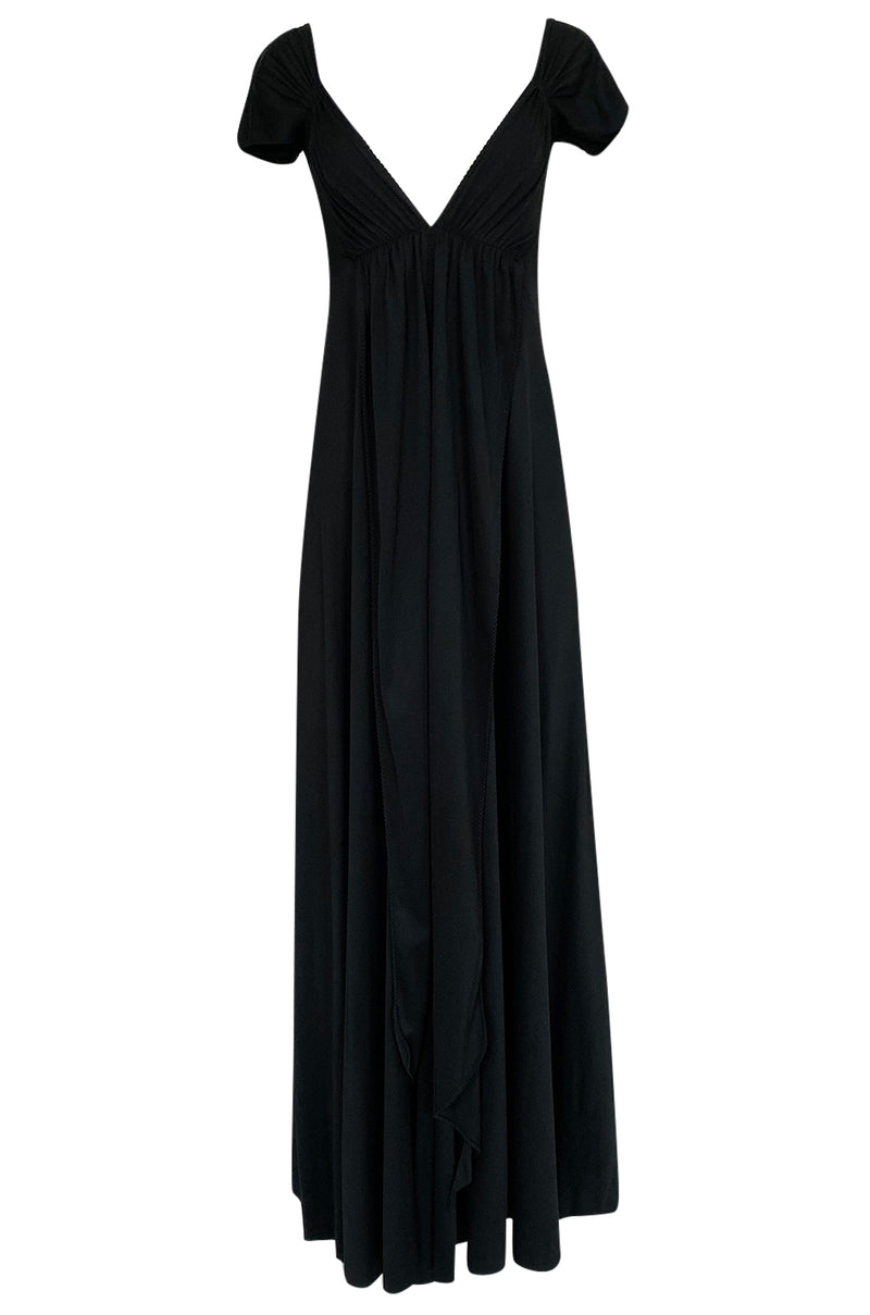 c.1971 John Kloss Deep Front Plunge Black Jersey Lingerie Dress