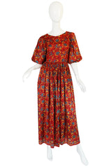 1960s Thai Silk Print Full Length Dress