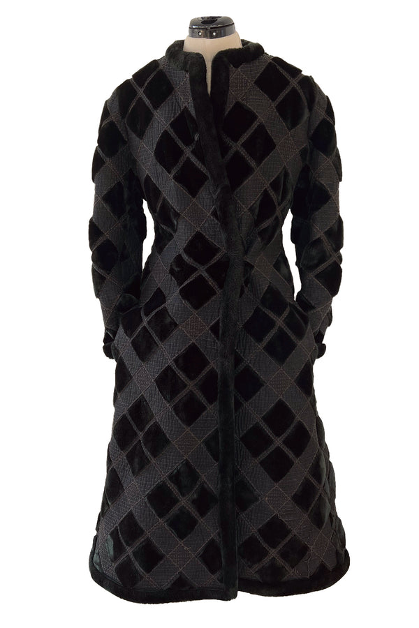Fantastic 1970s Givenchy Top Stitched & Pacthwork Mixed with Faux Fur Deep Brown Coat