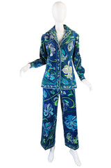 Rare 1960s Emilio Pucci Blue Print Velvet Suit