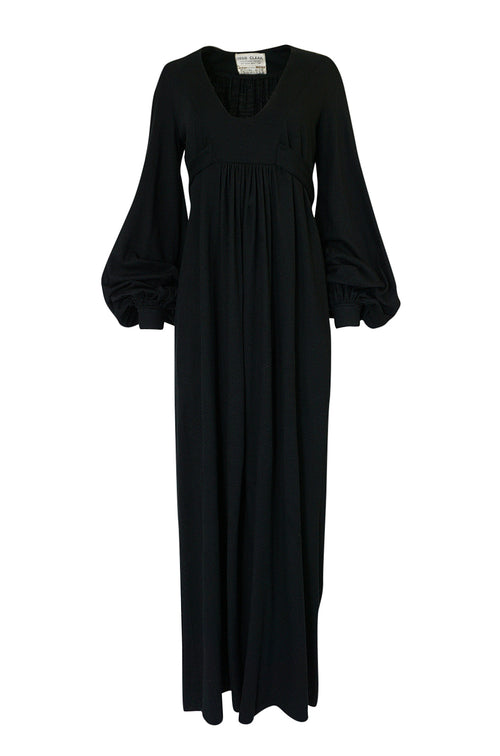 c.1969-1970 Ossie Clark Black 'Graduation' Front Plunge Dress