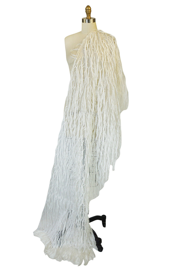 c1988 Hand Knotted Fringe Dior Silk Organza Scarf