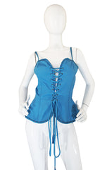 Rare 1970s Yves Saint Laurent Blue Safari Corset Top