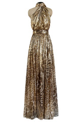 Spring 2012 Salvatore Ferragamo Runway Metallic Gold Silk Chiffon Animal Print Dress