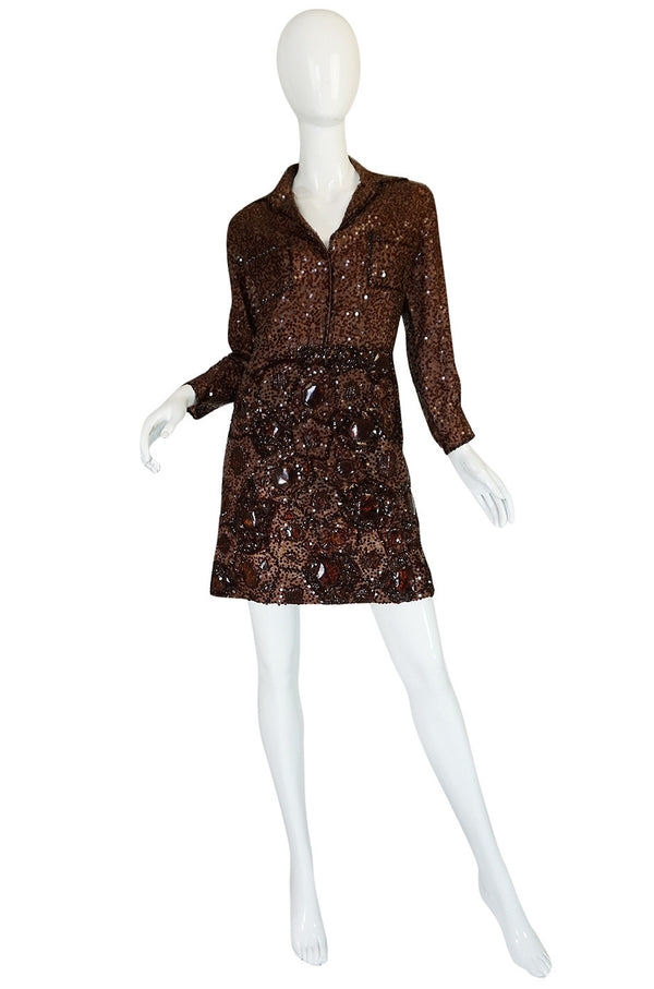 c.1966 Christian Dior Sequin & Tortoise Shell Demi-Couture Dress