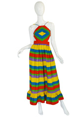 Spring 1972  Oscar de la Renta Backless Rainbow Striped Halter Dress