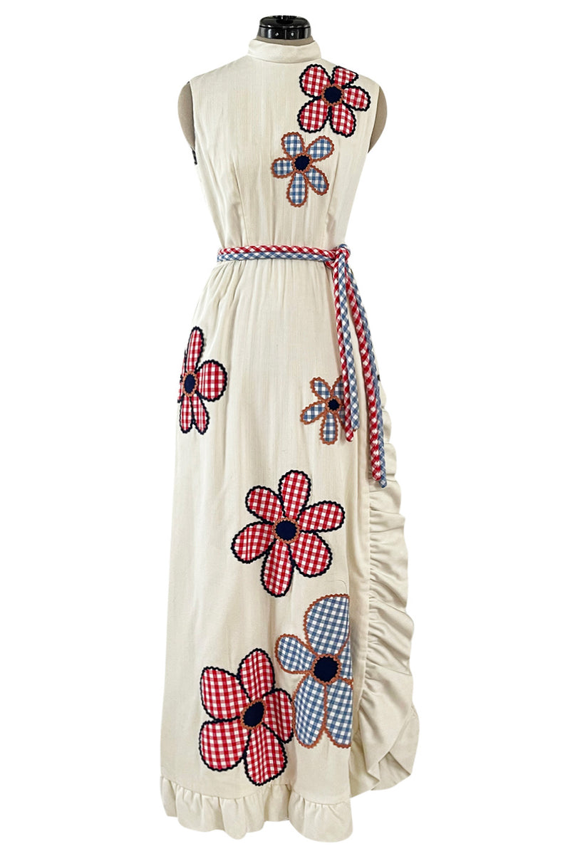 Amazing 1970s Malcolm Appliqué Starr Flower Dress by Youssef Rizkallah w Open Side Slit