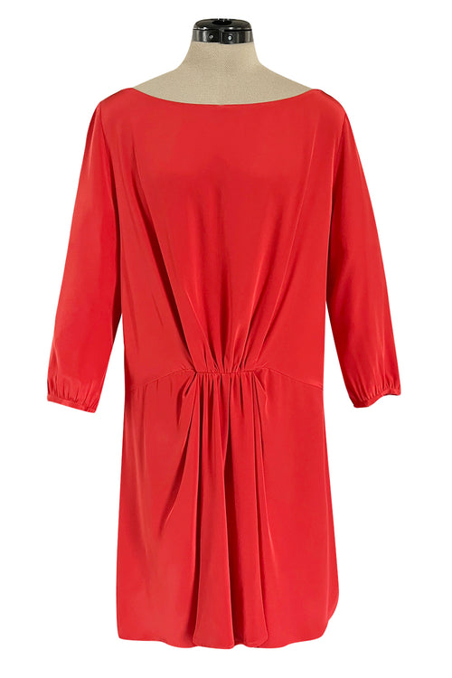 Easy to Wear Early 2000s Thakoon Bright Orange Coral Scarf Weight Silk Shift Dress